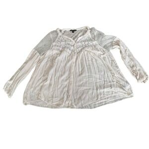 American Eagle Cream Lace Swiss Dot Boho Button Front Blouse XL‎ Womens Top